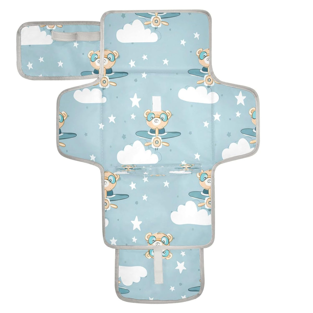Bears Goggles Pattern Portable Diaper Changing Pad, Foldable Travel Diaper Changing Pad with Built-in Pillow, Waterproof Baby Changing Mat for Newborn, Infant
