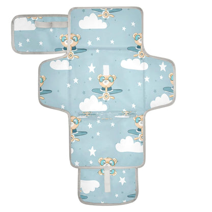 Bears Goggles Pattern Portable Diaper Changing Pad, Foldable Travel Diaper Changing Pad with Built-in Pillow, Waterproof Baby Changing Mat for Newborn, Infant
