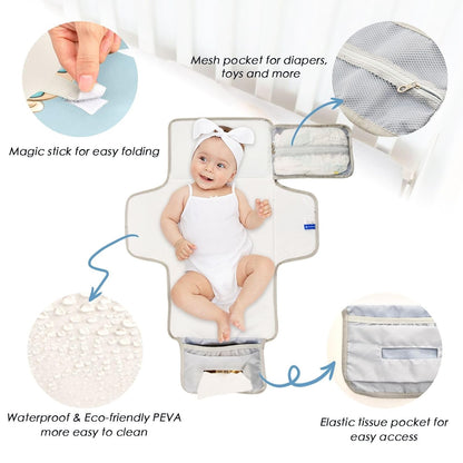 Bears Goggles Pattern Portable Diaper Changing Pad, Foldable Travel Diaper Changing Pad with Built-in Pillow, Waterproof Baby Changing Mat for Newborn, Infant
