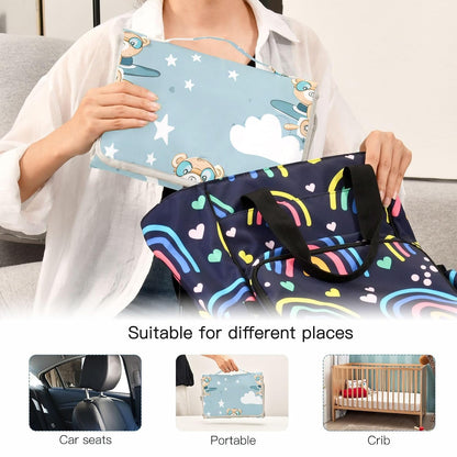 Bears Goggles Pattern Portable Diaper Changing Pad, Foldable Travel Diaper Changing Pad with Built-in Pillow, Waterproof Baby Changing Mat for Newborn, Infant