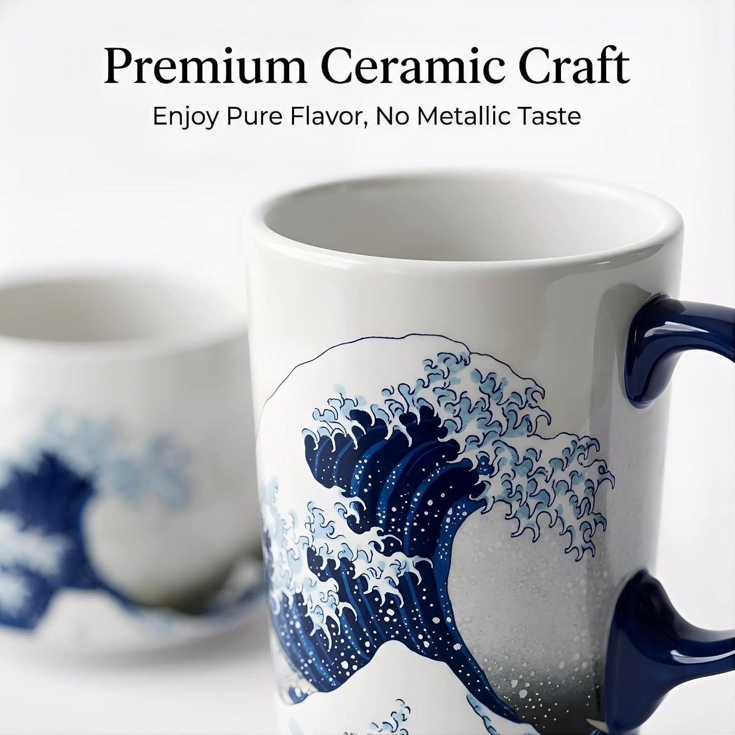17oz Ceramic Coffee Travel Mug with Handle & Lid | Large Capacity Porcelain Tall Tea Wave Art Cup with in Color Box, 6.5" H