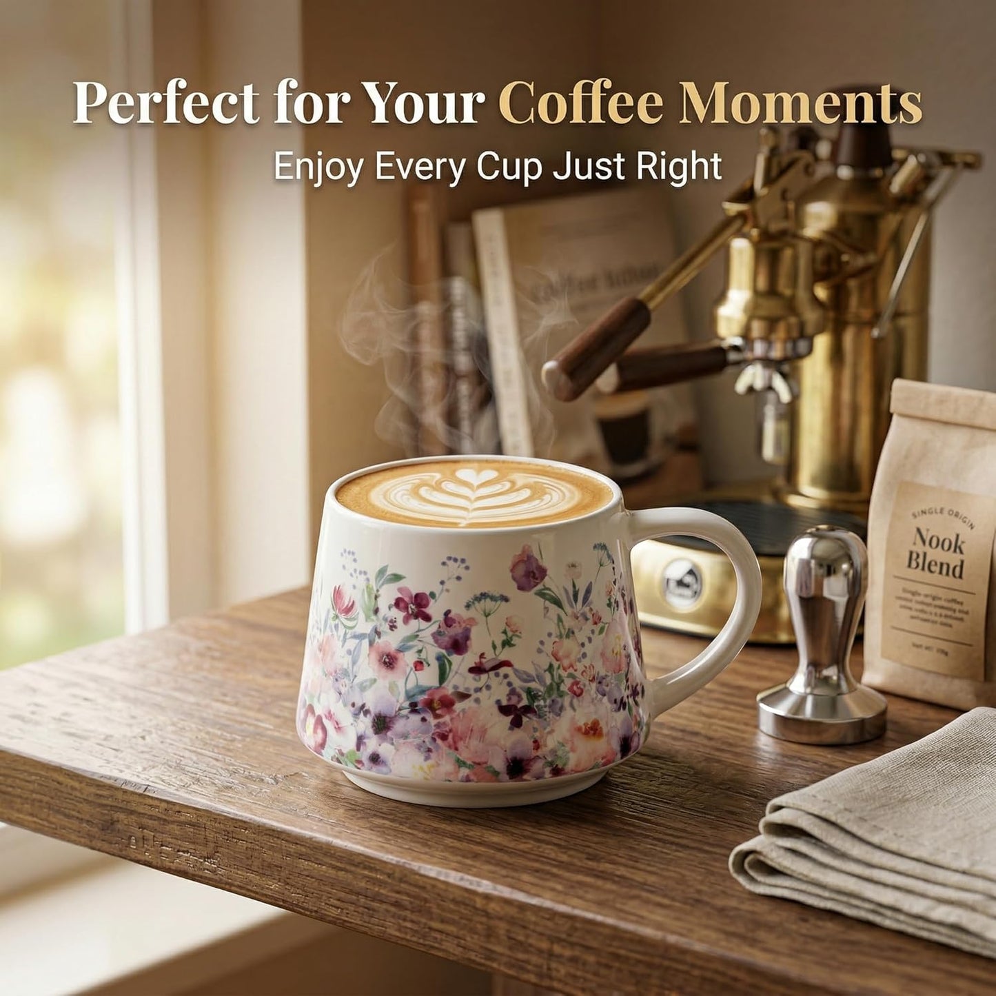 17oz Ceramic Coffee Travel Mug with Handle & Lid | Large Capacity Porcelain Tall Tea Wave Art Cup with in Color Box, 6.5" H