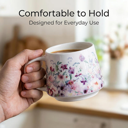 17oz Ceramic Coffee Travel Mug with Handle & Lid | Large Capacity Porcelain Tall Tea Wave Art Cup with in Color Box, 6.5" H