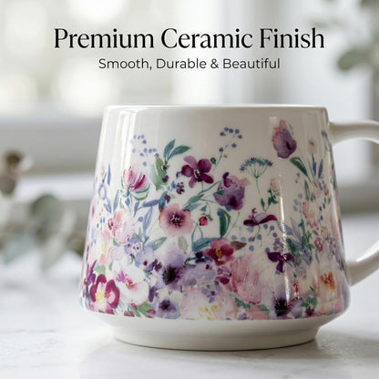 17oz Ceramic Coffee Travel Mug with Handle & Lid | Large Capacity Porcelain Tall Tea Wave Art Cup with in Color Box, 6.5" H