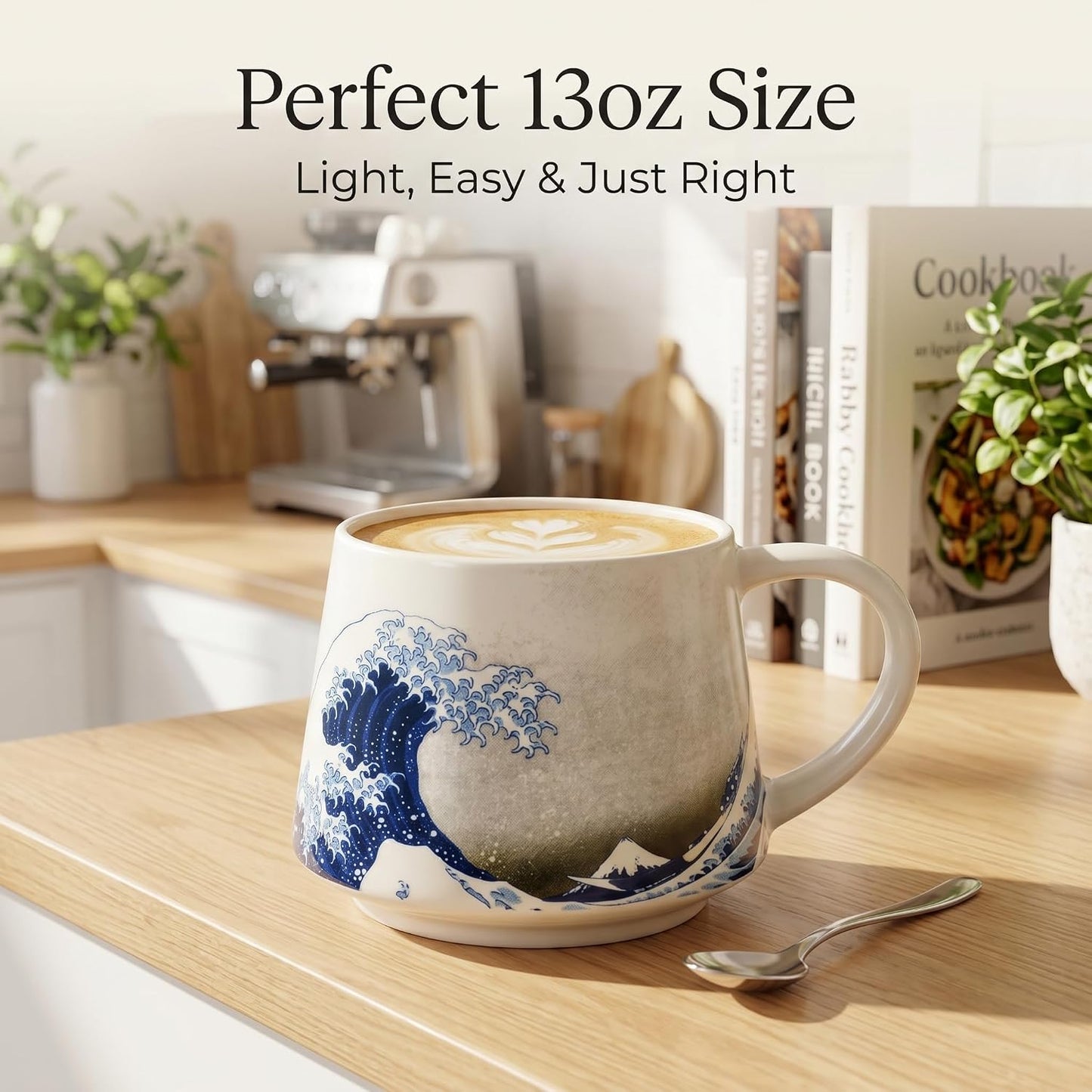 17oz Ceramic Coffee Travel Mug with Handle & Lid | Large Capacity Porcelain Tall Tea Wave Art Cup with in Color Box, 6.5" H