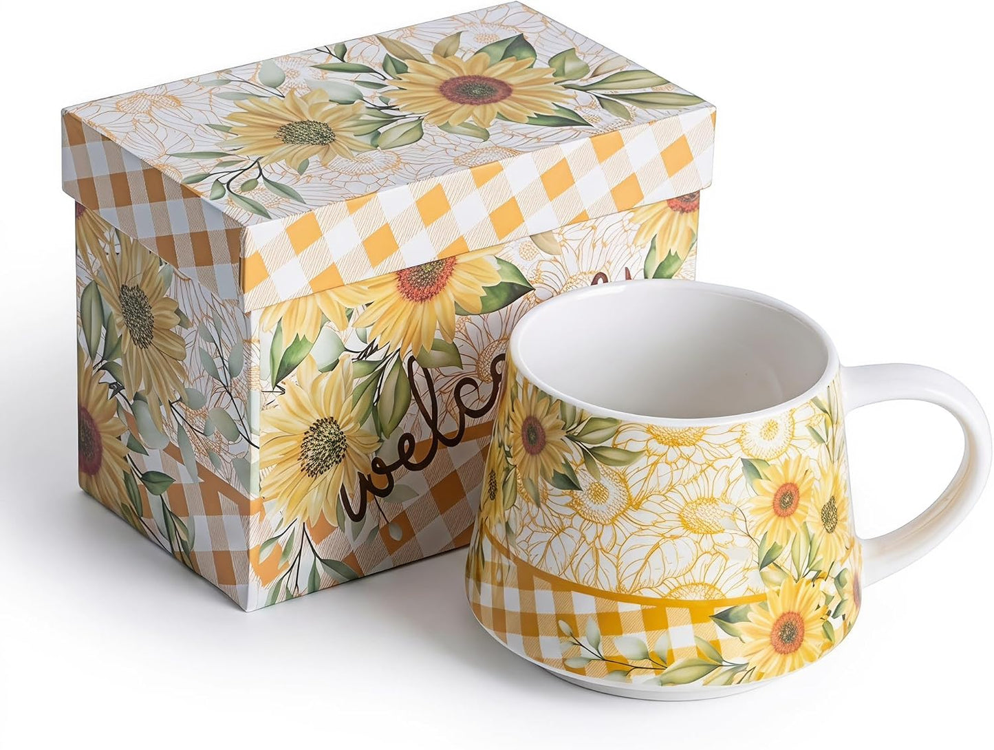 17oz Ceramic Coffee Travel Mug with Handle & Lid | Large Capacity Porcelain Tall Tea Wave Art Cup with in Color Box, 6.5" H