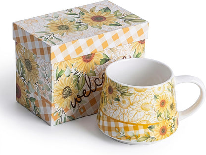 17oz Ceramic Coffee Travel Mug with Handle & Lid | Large Capacity Porcelain Tall Tea Wave Art Cup with in Color Box, 6.5" H