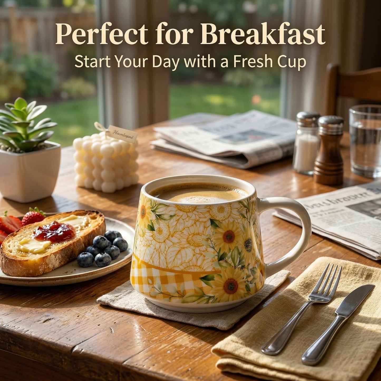17oz Ceramic Coffee Travel Mug with Handle & Lid | Large Capacity Porcelain Tall Tea Wave Art Cup with in Color Box, 6.5" H