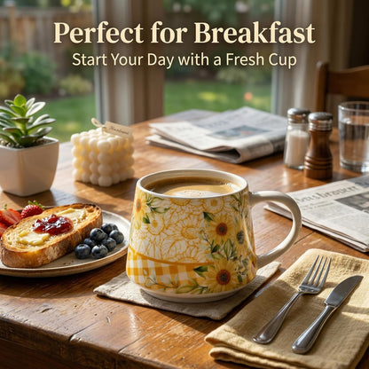 17oz Ceramic Coffee Travel Mug with Handle & Lid | Large Capacity Porcelain Tall Tea Wave Art Cup with in Color Box, 6.5" H