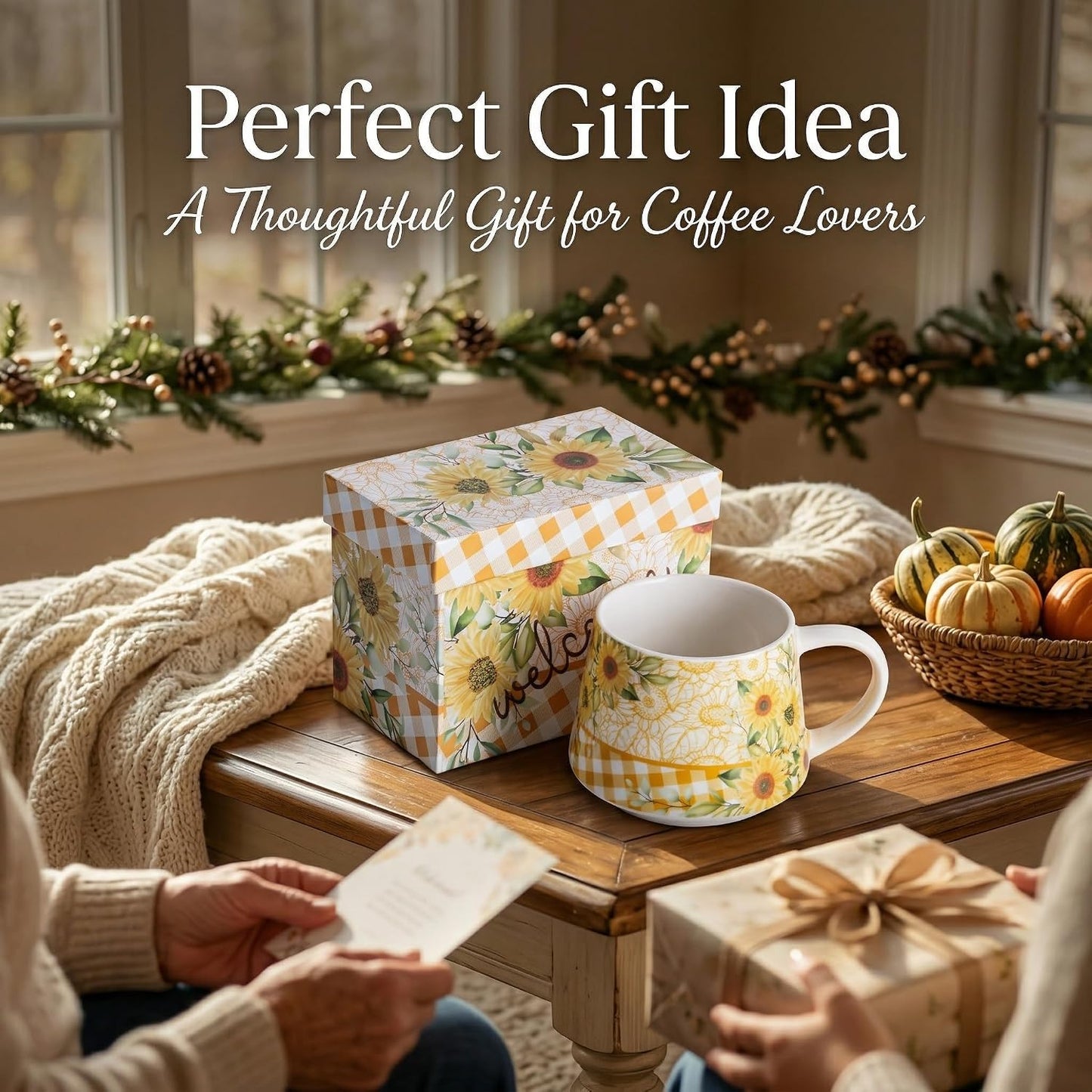 17oz Ceramic Coffee Travel Mug with Handle & Lid | Large Capacity Porcelain Tall Tea Wave Art Cup with in Color Box, 6.5" H