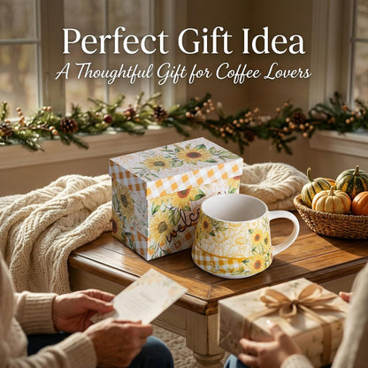 17oz Ceramic Coffee Travel Mug with Handle & Lid | Large Capacity Porcelain Tall Tea Wave Art Cup with in Color Box, 6.5" H