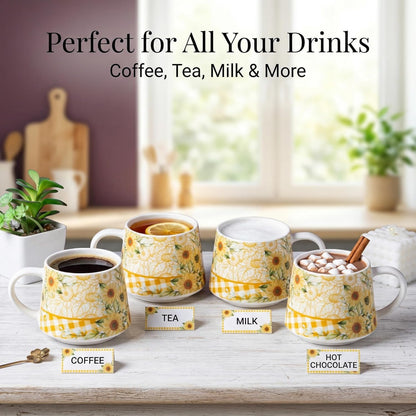 17oz Ceramic Coffee Travel Mug with Handle & Lid | Large Capacity Porcelain Tall Tea Wave Art Cup with in Color Box, 6.5" H