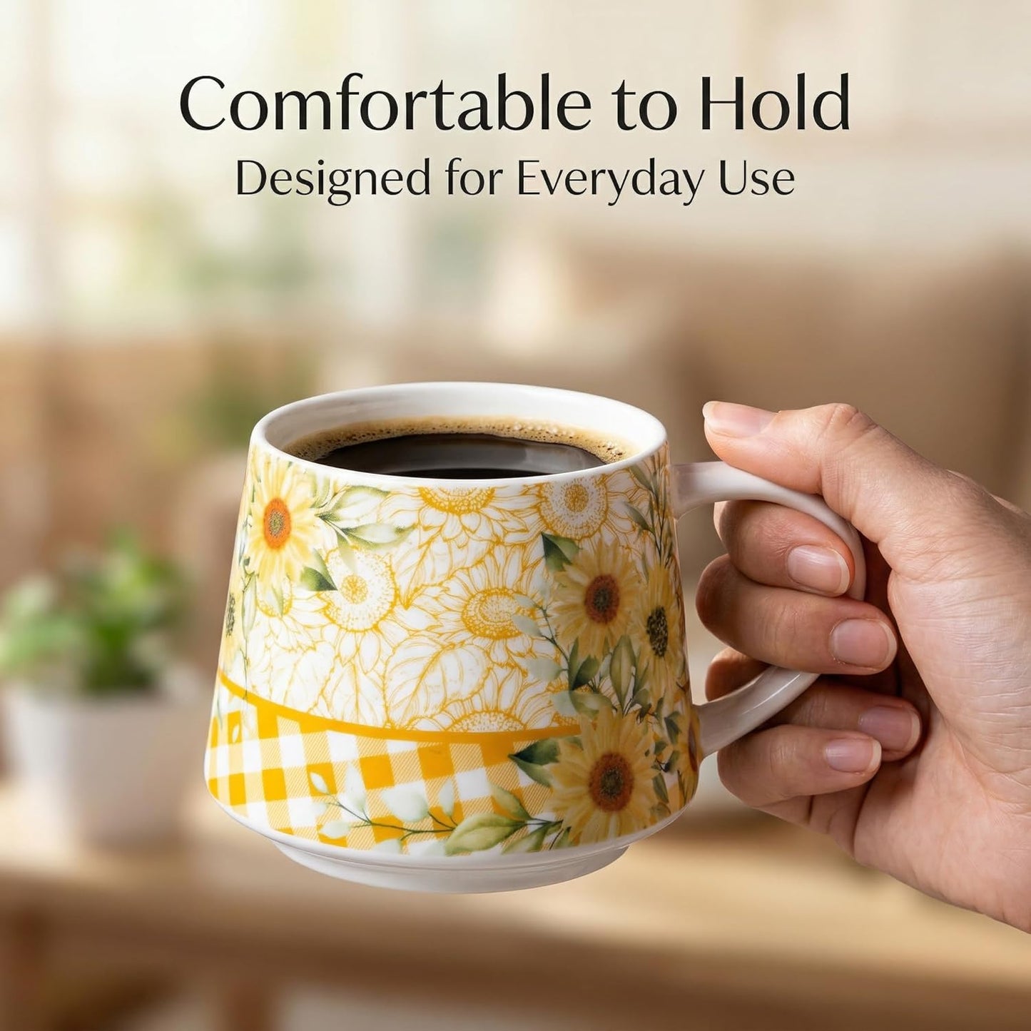 17oz Ceramic Coffee Travel Mug with Handle & Lid | Large Capacity Porcelain Tall Tea Wave Art Cup with in Color Box, 6.5" H