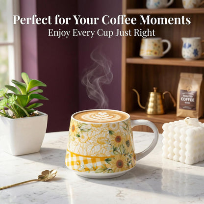 17oz Ceramic Coffee Travel Mug with Handle & Lid | Large Capacity Porcelain Tall Tea Wave Art Cup with in Color Box, 6.5" H
