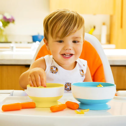 ® Stay Put™ Suction Bowls for Babies and Toddlers, 3 Pack, Blue/Green/Yellow & ® Snack Catcher® Toddler Snack Cups, 2 Pack, Blue/Green
