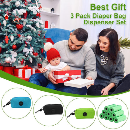 3 Pack Diaper Bag Dispenser Set with 135 Disposal Trash Bags & Hook