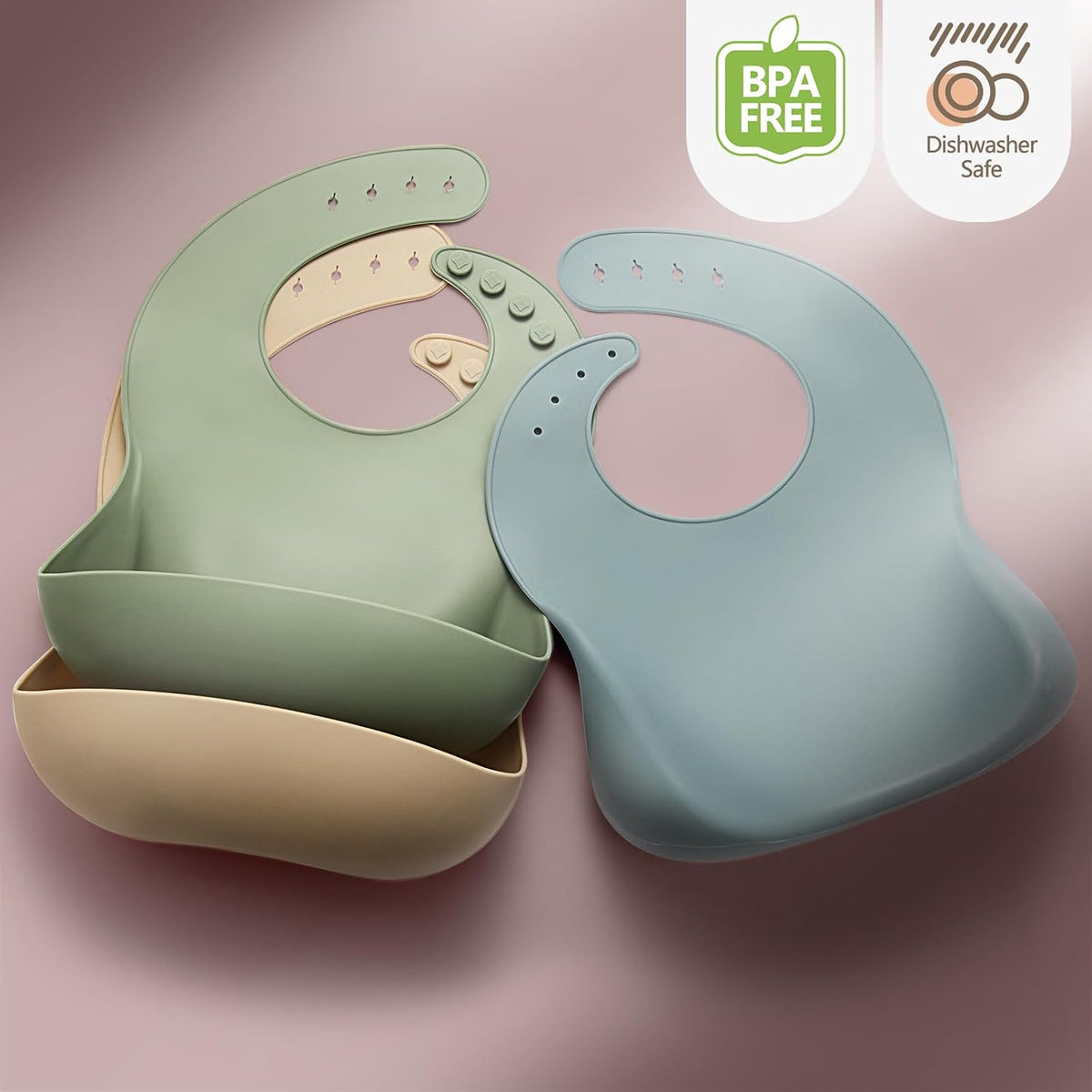 Silicone Bibs for Babies Toddler Set of 3, BPA Free