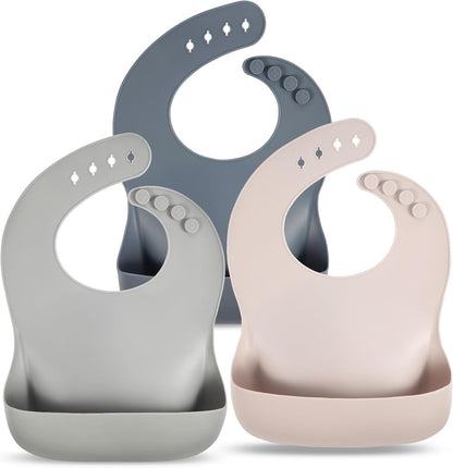 Silicone Bibs for Babies Toddler Set of 3, BPA Free