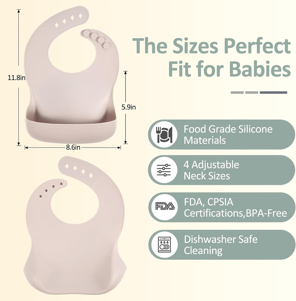 Silicone Bibs for Babies Toddler Set of 3, BPA Free
