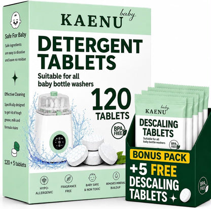 Bottle Washer Detergent Tablets, 120 Count + 5 Descaling Tablets