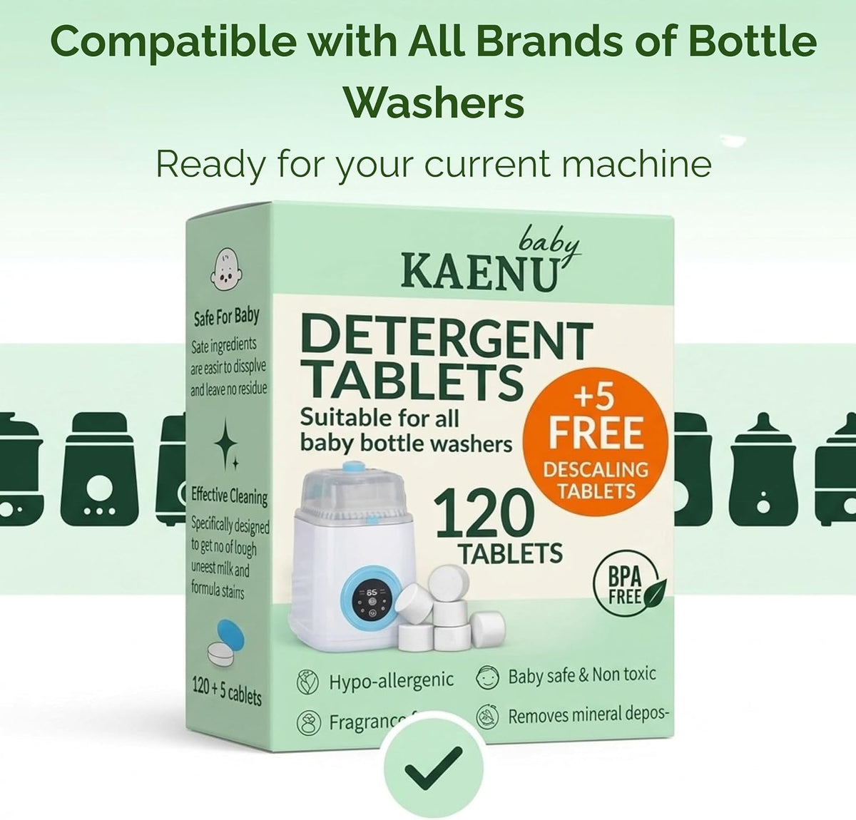 Bottle Washer Detergent Tablets, 120 Count + 5 Descaling Tablets