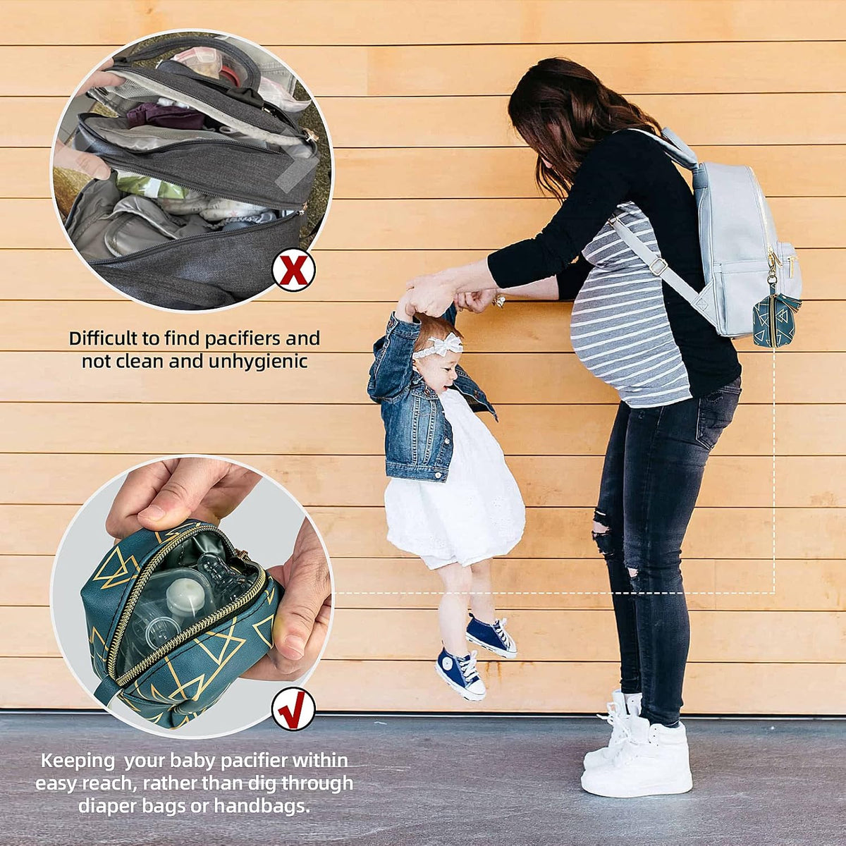 Pacifier Holder Case,BPA Free Leather Baby Pacifier Cover Pouch,Binky Case for Diaper Bag or Purse,Holder 4 Pacifiers or Teether Toy,Outdoor Travel Accessories,Easy to Clean(Rainbow)