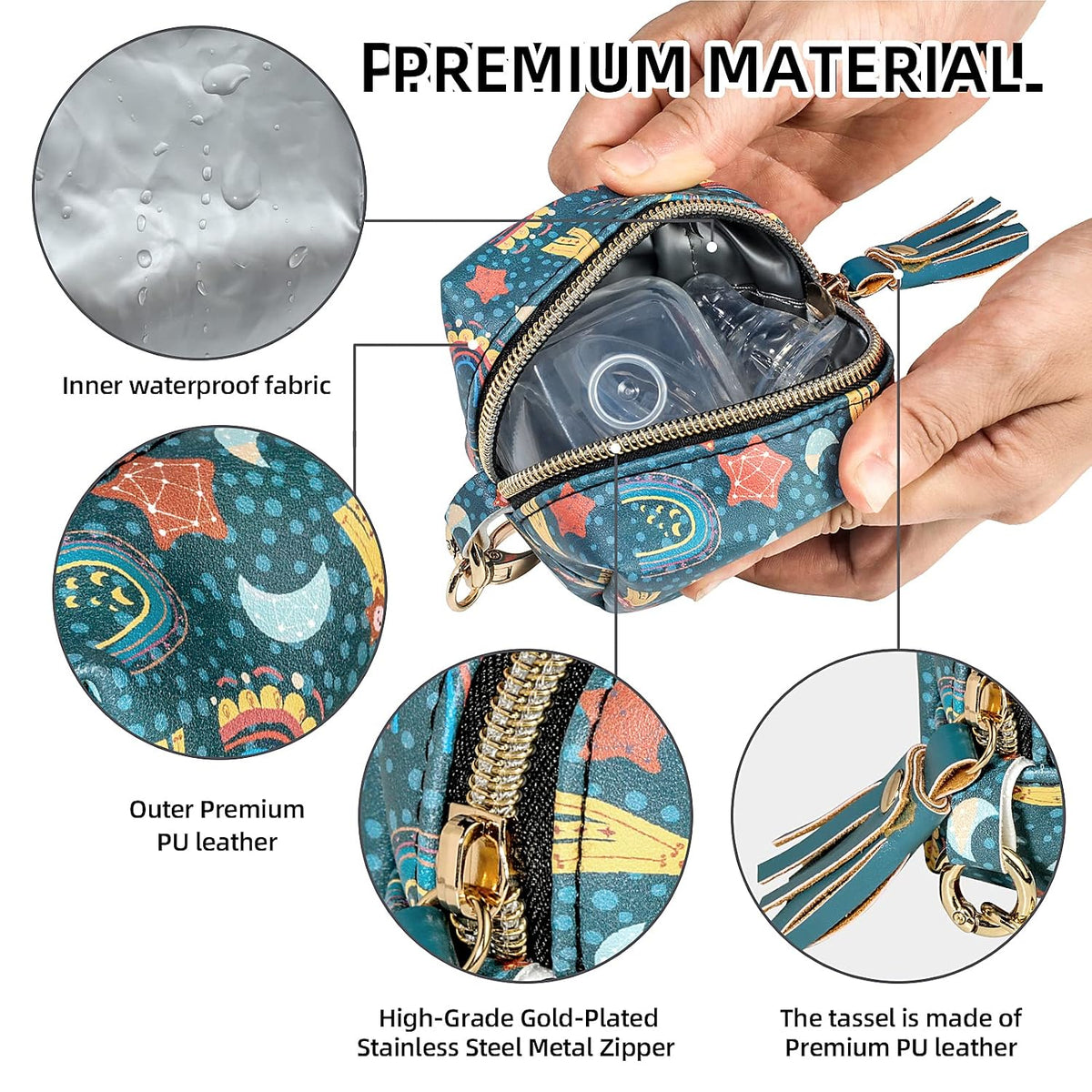 Pacifier Holder Case,BPA Free Leather Baby Pacifier Cover Pouch,Binky Case for Diaper Bag or Purse,Holder 4 Pacifiers or Teether Toy,Outdoor Travel Accessories,Easy to Clean(Rainbow)