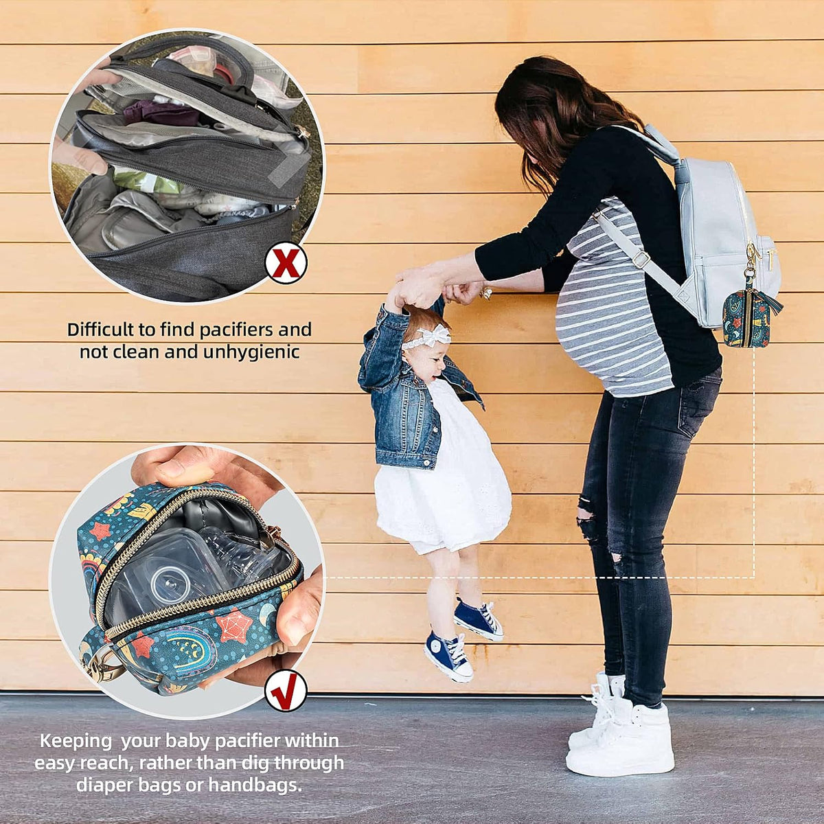 Pacifier Holder Case,BPA Free Leather Baby Pacifier Cover Pouch,Binky Case for Diaper Bag or Purse,Holder 4 Pacifiers or Teether Toy,Outdoor Travel Accessories,Easy to Clean(Rainbow)