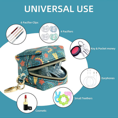 Pacifier Holder Case,BPA Free Leather Baby Pacifier Cover Pouch,Binky Case for Diaper Bag or Purse,Holder 4 Pacifiers or Teether Toy,Outdoor Travel Accessories,Easy to Clean(Rainbow)