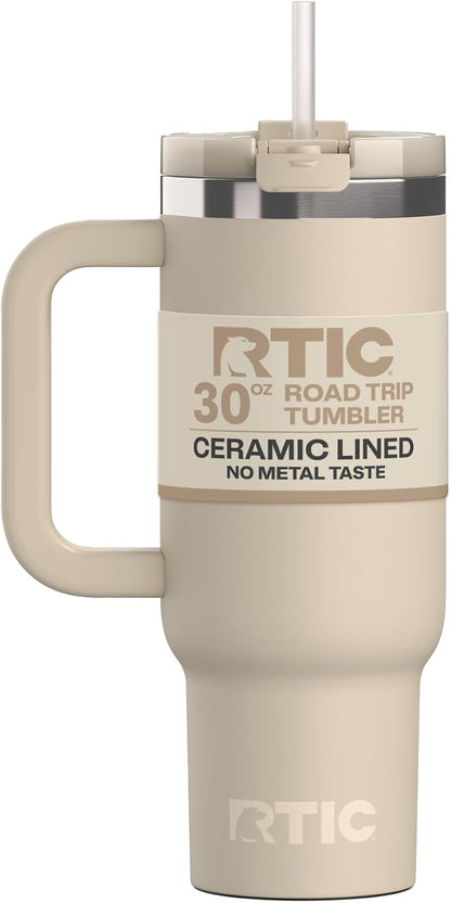 30 oz Road Trip Tumbler Double-Walled Insulated Stainless Steel Portable Travel Coffee Mug Cup with Lid, Handle and Straw, Midnight Dust Metallic - Colors B