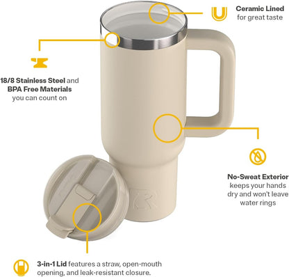 30 oz Road Trip Tumbler Double-Walled Insulated Stainless Steel Portable Travel Coffee Mug Cup with Lid, Handle and Straw, Midnight Dust Metallic - Colors B