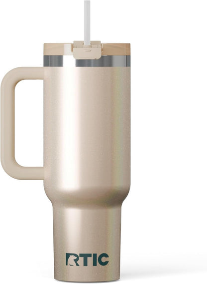 30 oz Road Trip Tumbler Double-Walled Insulated Stainless Steel Portable Travel Coffee Mug Cup with Lid, Handle and Straw, Midnight Dust Metallic - Colors B