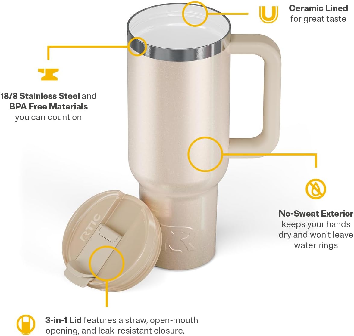 30 oz Road Trip Tumbler Double-Walled Insulated Stainless Steel Portable Travel Coffee Mug Cup with Lid, Handle and Straw, Midnight Dust Metallic - Colors B