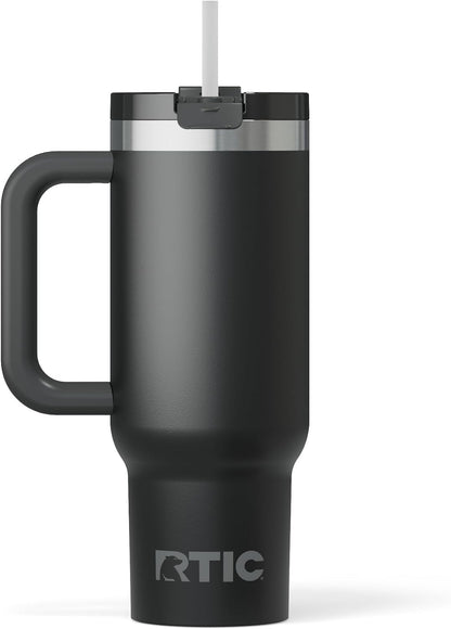 30 oz Road Trip Tumbler Double-Walled Insulated Stainless Steel Portable Travel Coffee Mug Cup with Lid, Handle and Straw, Midnight Dust Metallic - Colors B