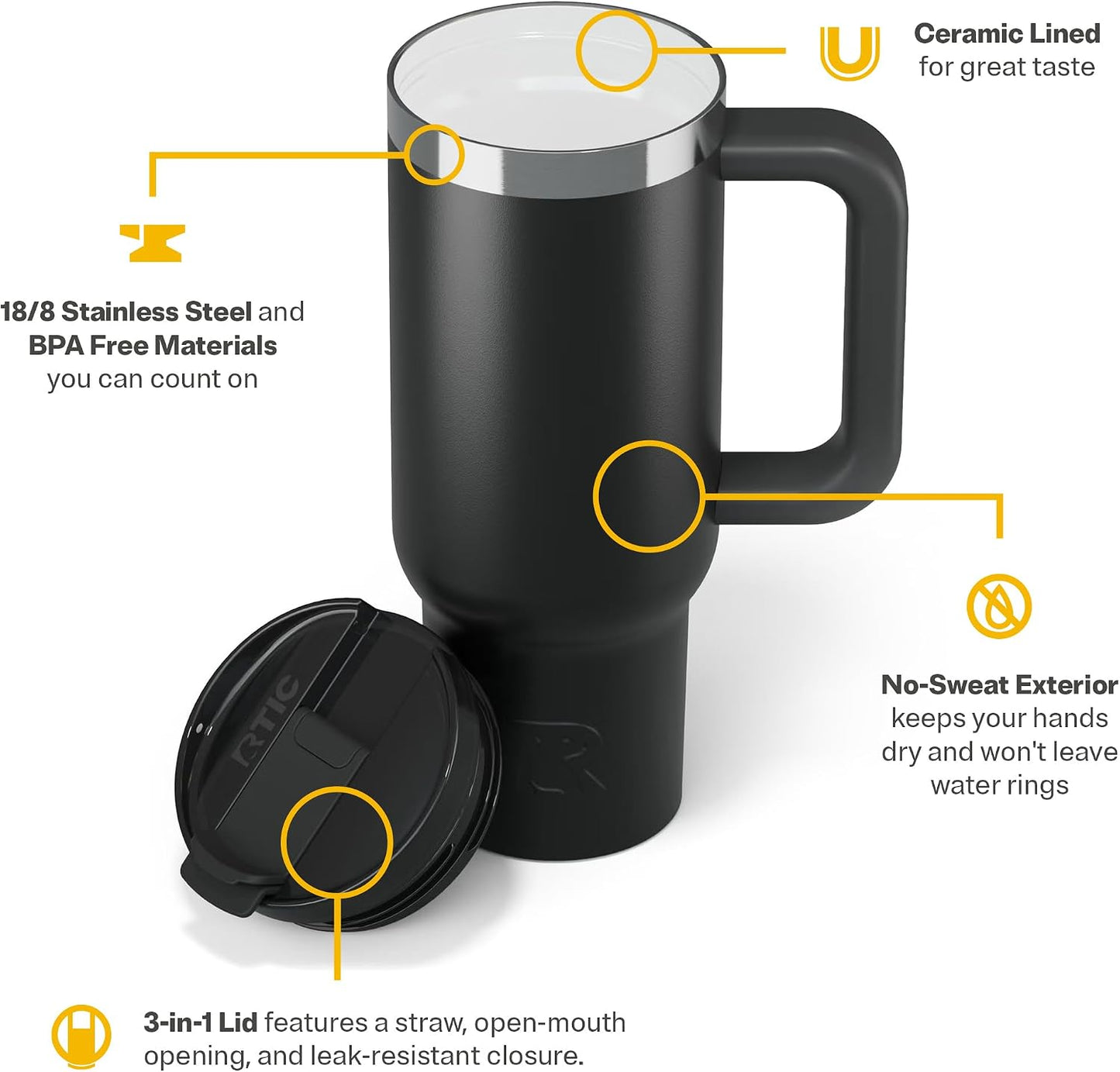 30 oz Road Trip Tumbler Double-Walled Insulated Stainless Steel Portable Travel Coffee Mug Cup with Lid, Handle and Straw, Midnight Dust Metallic - Colors B