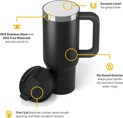 30 oz Road Trip Tumbler Double-Walled Insulated Stainless Steel Portable Travel Coffee Mug Cup with Lid, Handle and Straw, Midnight Dust Metallic - Colors B