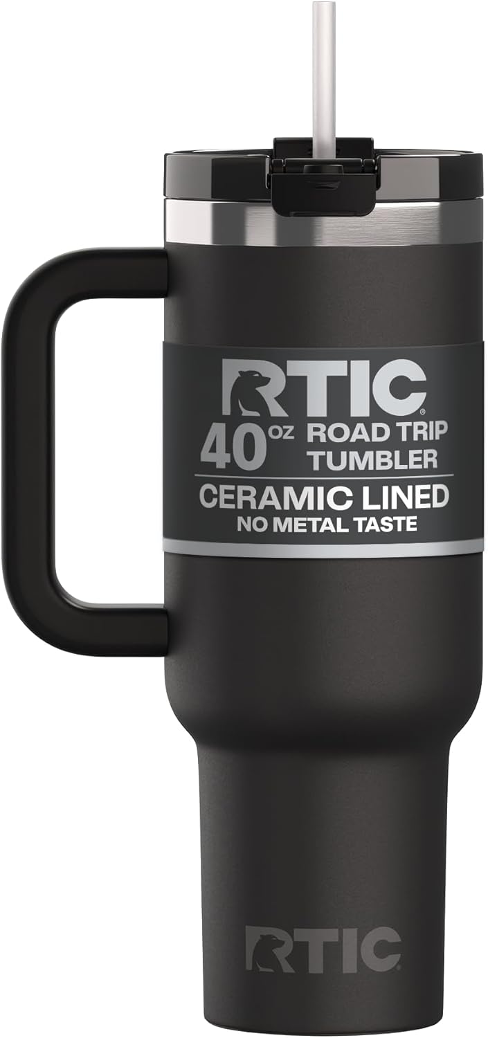 30 oz Road Trip Tumbler Double-Walled Insulated Stainless Steel Portable Travel Coffee Mug Cup with Lid, Handle and Straw, Midnight Dust Metallic - Colors B