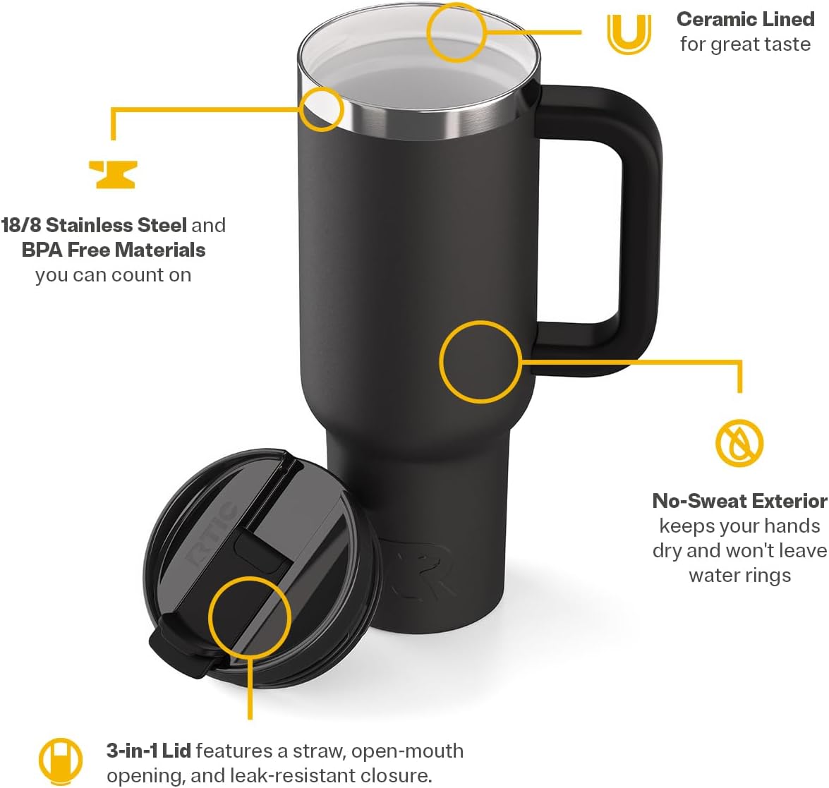 30 oz Road Trip Tumbler Double-Walled Insulated Stainless Steel Portable Travel Coffee Mug Cup with Lid, Handle and Straw, Midnight Dust Metallic - Colors B
