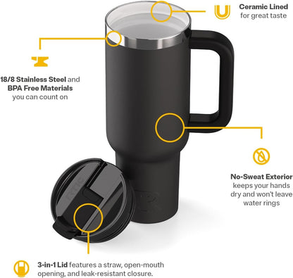 30 oz Road Trip Tumbler Double-Walled Insulated Stainless Steel Portable Travel Coffee Mug Cup with Lid, Handle and Straw, Midnight Dust Metallic - Colors B