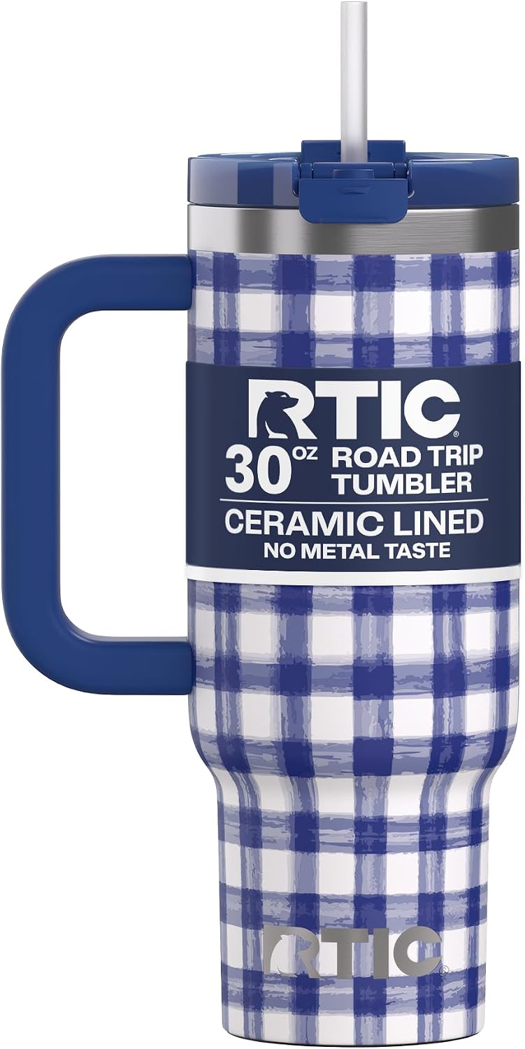 30 oz Road Trip Tumbler Double-Walled Insulated Stainless Steel Portable Travel Coffee Mug Cup with Lid, Handle and Straw, Midnight Dust Metallic - Colors B