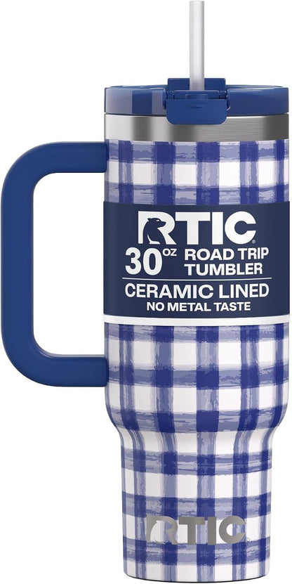 30 oz Road Trip Tumbler Double-Walled Insulated Stainless Steel Portable Travel Coffee Mug Cup with Lid, Handle and Straw, Midnight Dust Metallic - Colors B