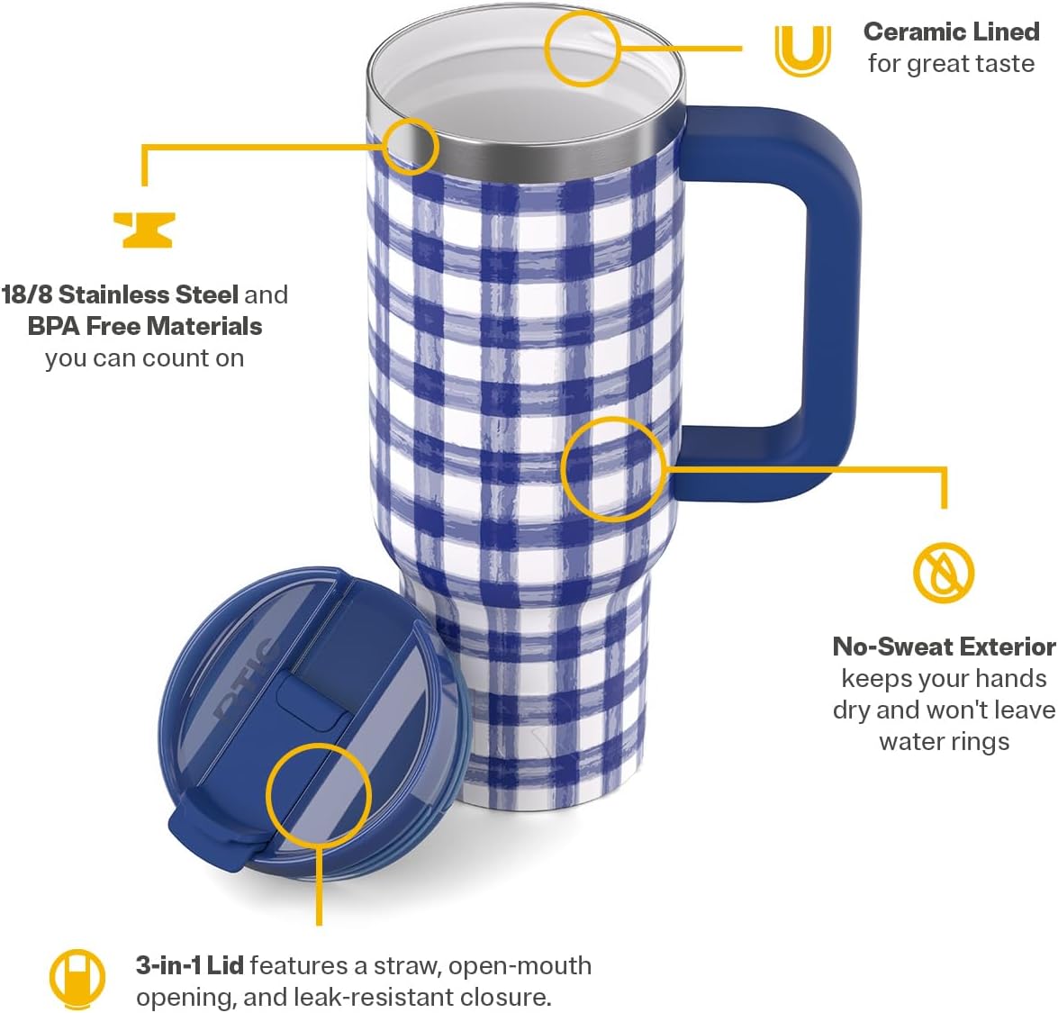 30 oz Road Trip Tumbler Double-Walled Insulated Stainless Steel Portable Travel Coffee Mug Cup with Lid, Handle and Straw, Midnight Dust Metallic - Colors B