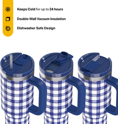 30 oz Road Trip Tumbler Double-Walled Insulated Stainless Steel Portable Travel Coffee Mug Cup with Lid, Handle and Straw, Midnight Dust Metallic - Colors B