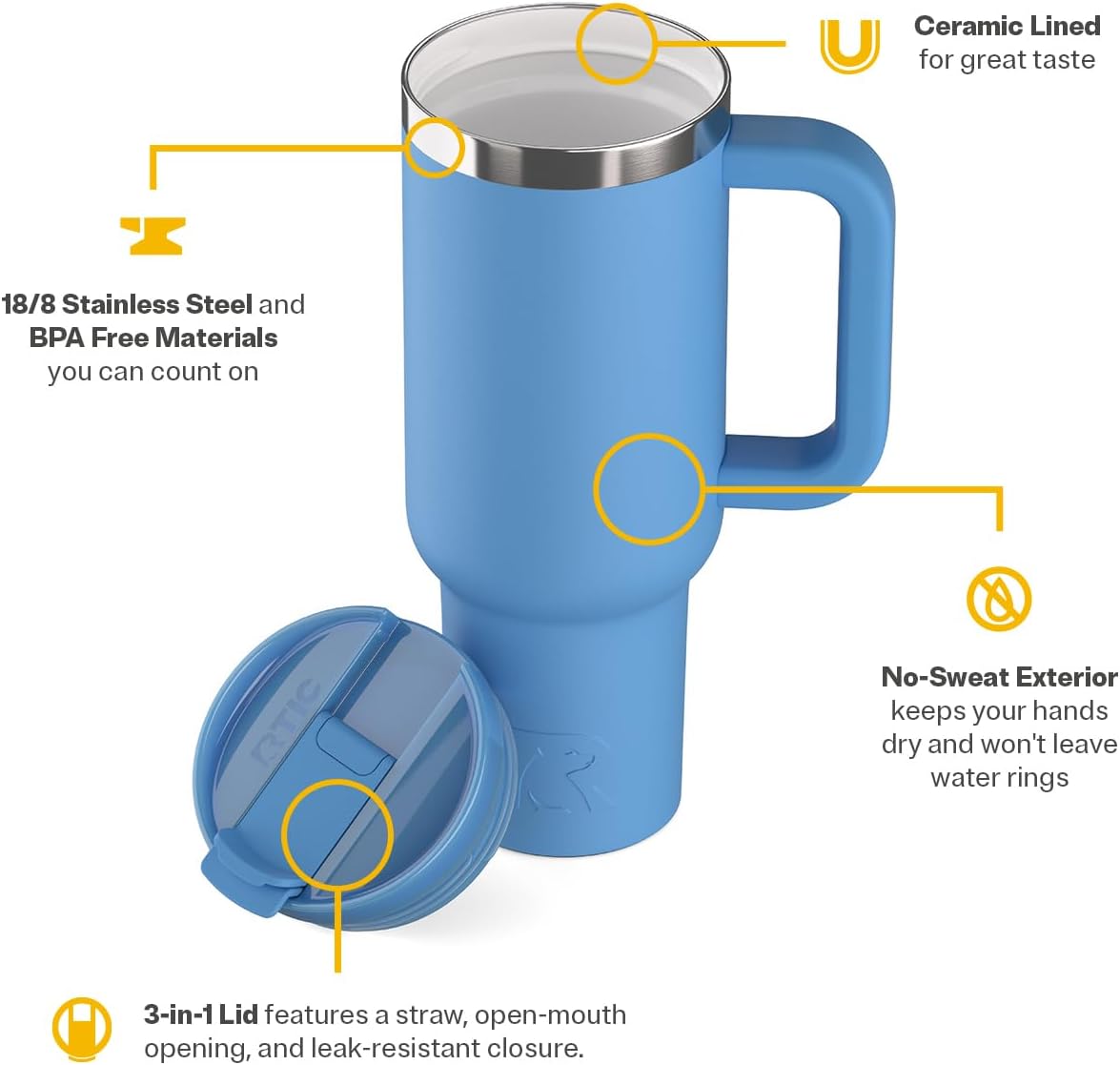 30 oz Road Trip Tumbler Double-Walled Insulated Stainless Steel Portable Travel Coffee Mug Cup with Lid, Handle and Straw, Midnight Dust Metallic - Colors B