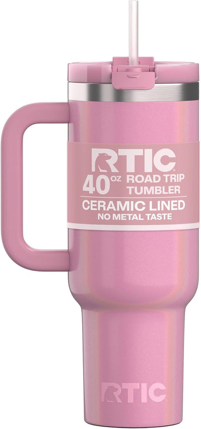 30 oz Road Trip Tumbler Double-Walled Insulated Stainless Steel Portable Travel Coffee Mug Cup with Lid, Handle and Straw, Midnight Dust Metallic - Colors B