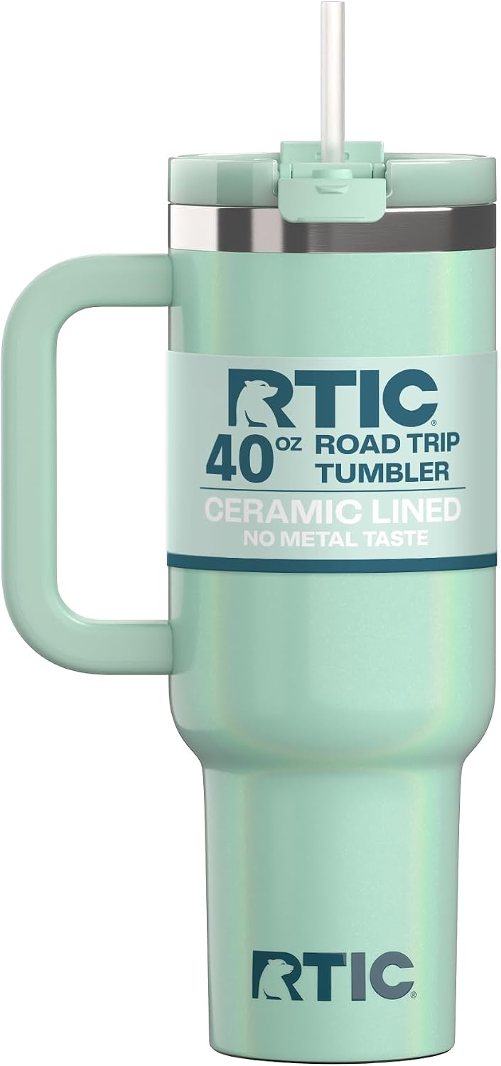 30 oz Road Trip Tumbler Double-Walled Insulated Stainless Steel Portable Travel Coffee Mug Cup with Lid, Handle and Straw, Midnight Dust Metallic - Colors B
