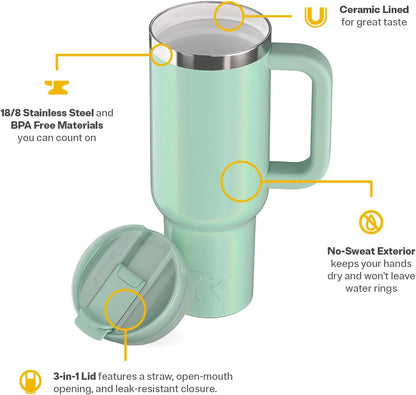 30 oz Road Trip Tumbler Double-Walled Insulated Stainless Steel Portable Travel Coffee Mug Cup with Lid, Handle and Straw, Midnight Dust Metallic - Colors B