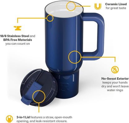 30 oz Road Trip Tumbler Double-Walled Insulated Stainless Steel Portable Travel Coffee Mug Cup with Lid, Handle and Straw, Midnight Dust Metallic - Colors B