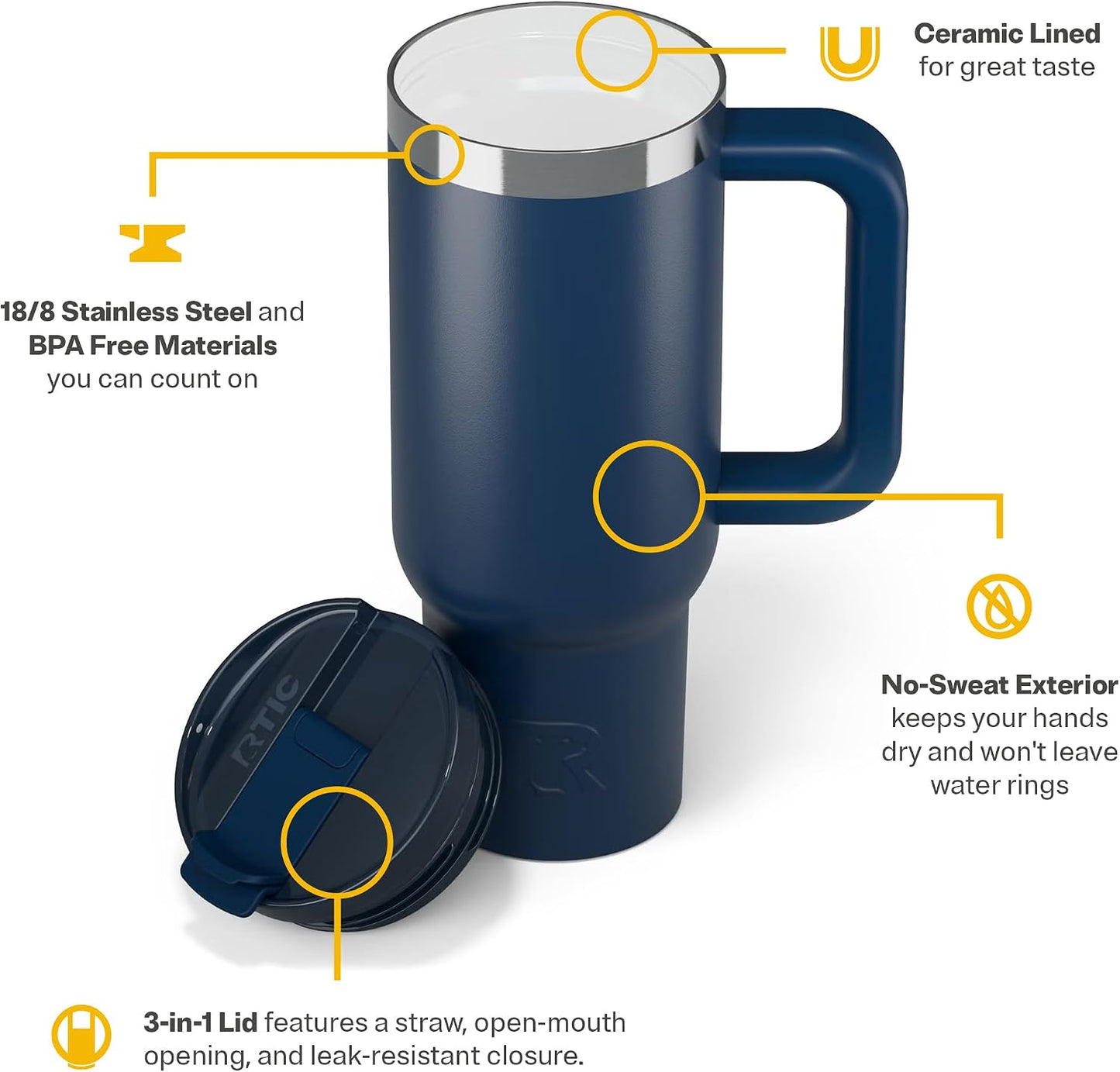 30 oz Road Trip Tumbler Double-Walled Insulated Stainless Steel Portable Travel Coffee Mug Cup with Lid, Handle and Straw, Midnight Dust Metallic - Colors B