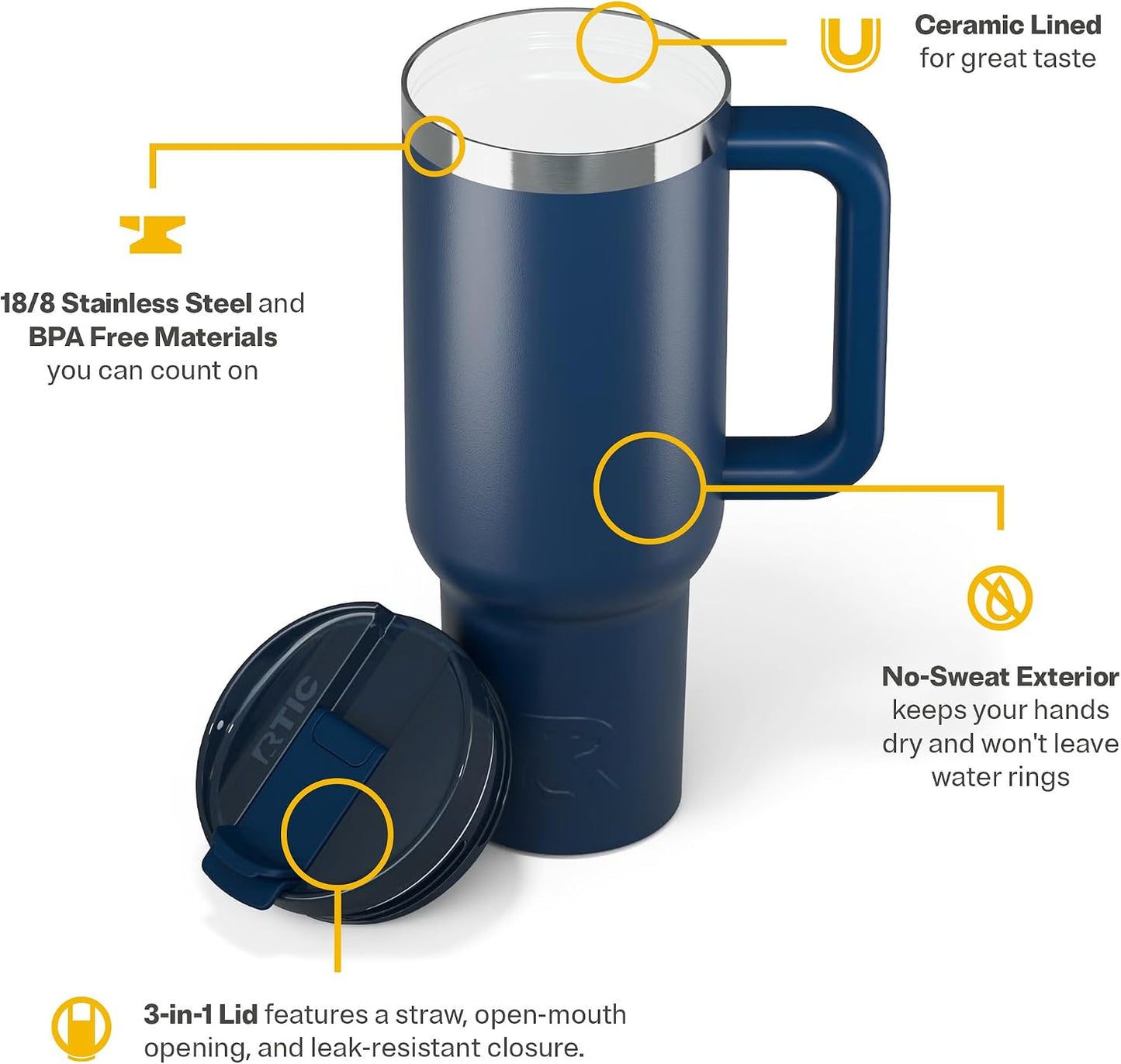 30 oz Road Trip Tumbler Double-Walled Insulated Stainless Steel Portable Travel Coffee Mug Cup with Lid, Handle and Straw, Midnight Dust Metallic - Colors B